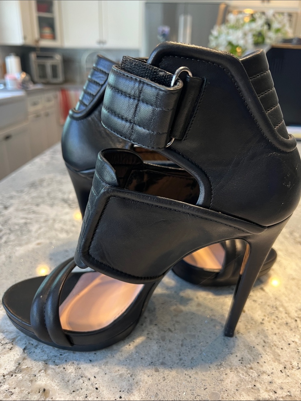 Barbara Bui Black Leather Biker Stiletto Sandals Ankle Cuff EU41 EUC - Picture 7 of 11